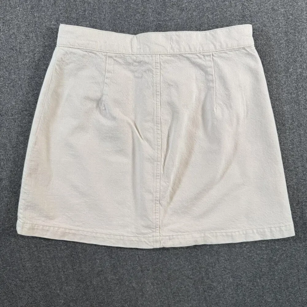 Reformation Denim Skirt Womens 4 White Button Front A-Line Mini High Rise